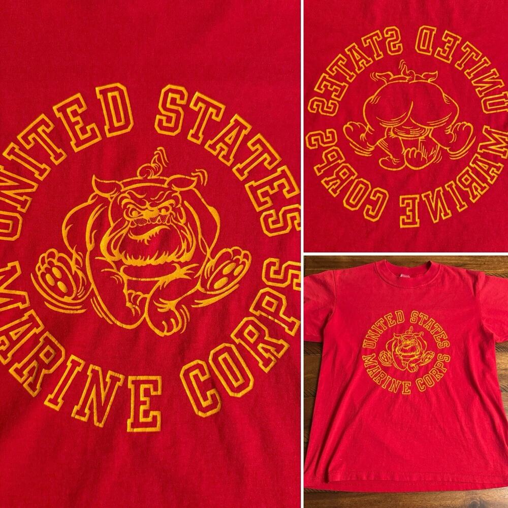 RARE USMC Marine Corps Devil Dog USA Made 2 Sided Graphic T Shirt Large Read